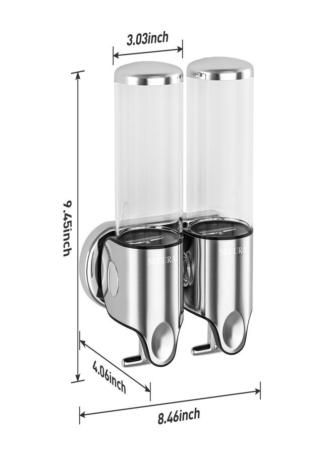 Secura Double Wall Mounted Soap Dispenser, 2 x 17 fl oz Shampoo and Soap Dispensers Perfect for Home & Kitchen (Stainless Steel) - Image 3