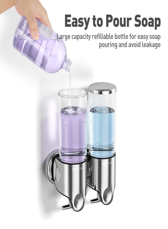 Secura Double Wall Mounted Soap Dispenser, 2 x 17 fl oz Shampoo and Soap Dispensers Perfect for Home & Kitchen (Stainless Steel) - Image 4