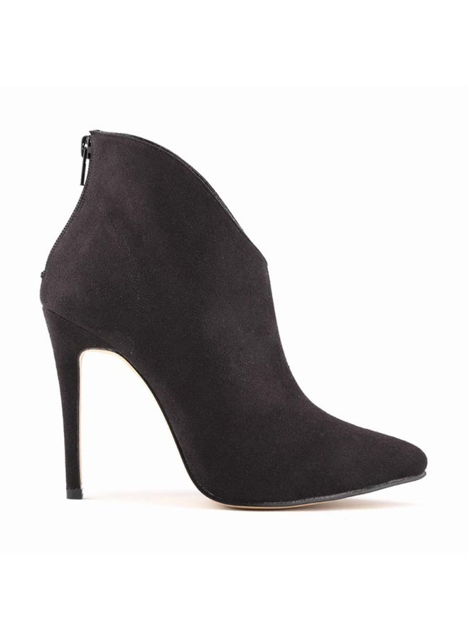 Loquat Flannel Zipper Stiletto Combat Boots 11cm Black - Image 1