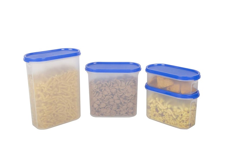 Cutting EDGE Modular Containers Oval Kitchen Organizer Set for Rice DalAtta Flour Cereals Pulses Snacks Stackable Set of 10 Blue Lids - Image 2