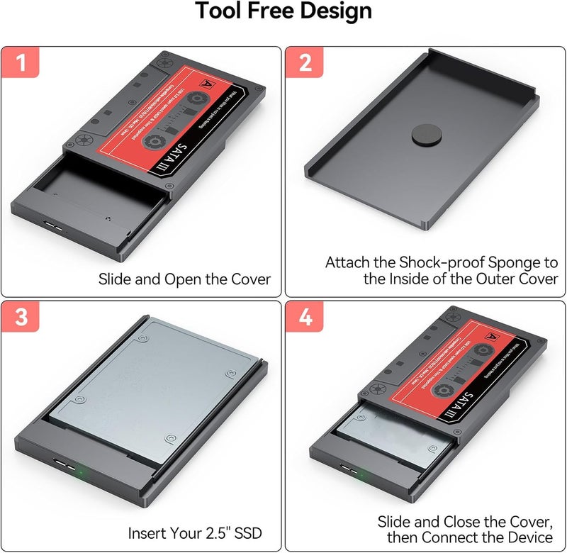 Tobo 2.5'' External Hard Drive Enclosure USB 3.0 to SATA III Tool-Free Clear Hard Disk Case for 2.5 inch 7mm 9.5mm SATA HDD SSD Max 6TB Support UASP-TD-938HS. - Image 4