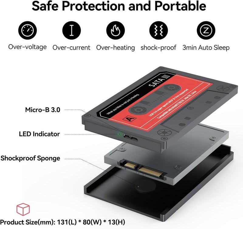 Tobo 2.5'' External Hard Drive Enclosure USB 3.0 to SATA III Tool-Free Clear Hard Disk Case for 2.5 inch 7mm 9.5mm SATA HDD SSD Max 6TB Support UASP-TD-938HS. - Image 3