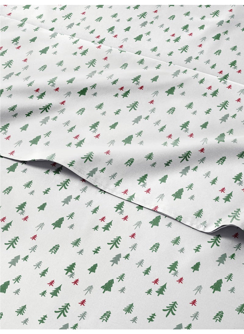 Split King Christmas Tree Sheet Set - Holiday Xmas Pattern Linen Set - Deep Pockets - Snug Fit - 4 Piece - Wrinkle Free - Comfy & Cooling Festive Winter Bedding - Easy To Care For - Kid Friendly