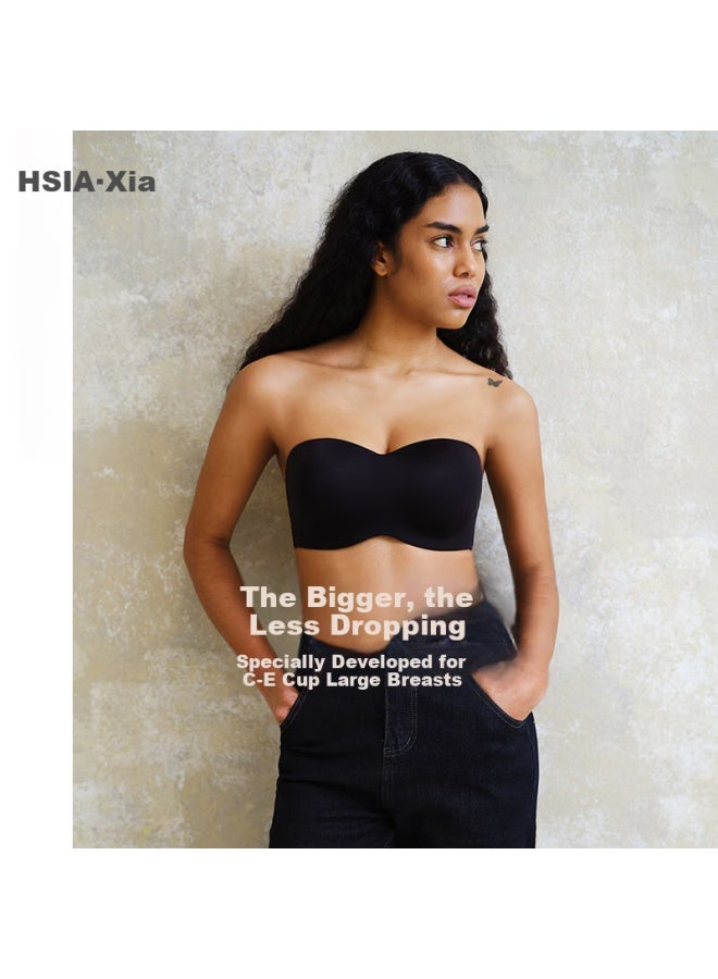Hsia Large Bust Minimizer Bandeau Anti-sagging Non-slip Strapless Bra, Black, 75c
