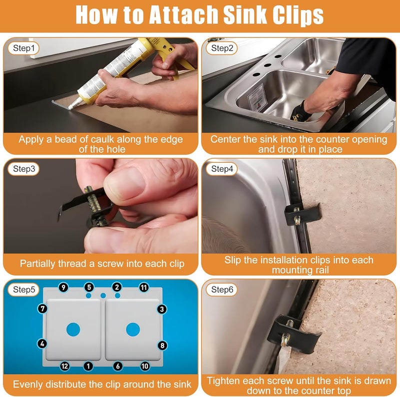 Dreyoo 14 Pack Sink Clips Kit, Undermount Sink Clips Compatible with Moen/Elkay Bathroom Counter, for Countertops up to 1-1/2" Thick, U Channel Brackets Top Mount Kit Support(Gold) - Image 5