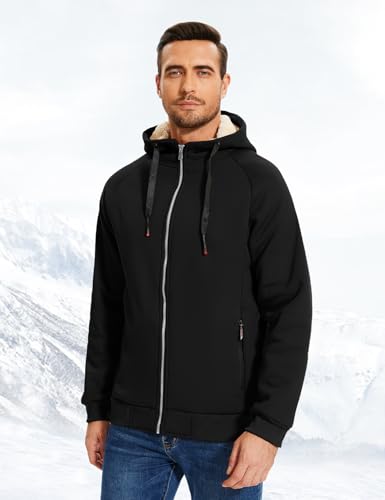 Flygo Sherpa Hoodies for Men Zip Up Winter Fleece Lined Hooded Sweatshirt Heavyweight Warm Jackets(Black-M) - Image 4