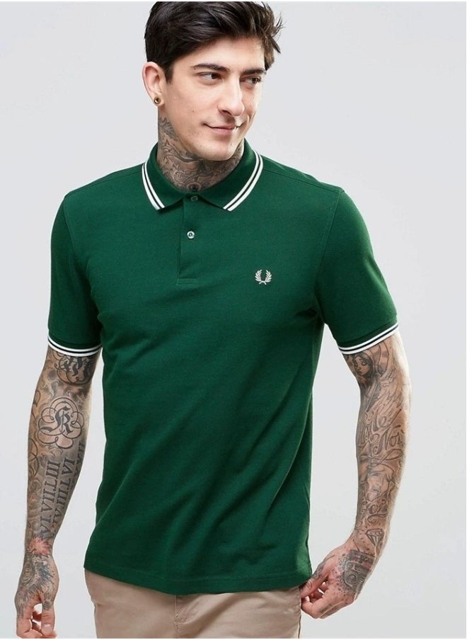 FRED PERRY Essential Logo Printed Polo Shirt Green  - Image 2