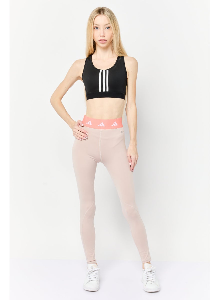 Adidas Women 7/8 Style Brand Logo Laggings, Beige  - Image 2