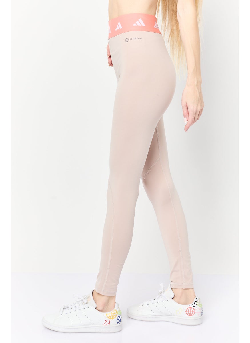 Adidas Women 7/8 Style Brand Logo Laggings, Beige  - Image 3