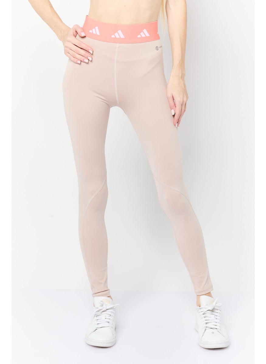Adidas Women 7/8 Style Brand Logo Laggings, Beige  - Image 1