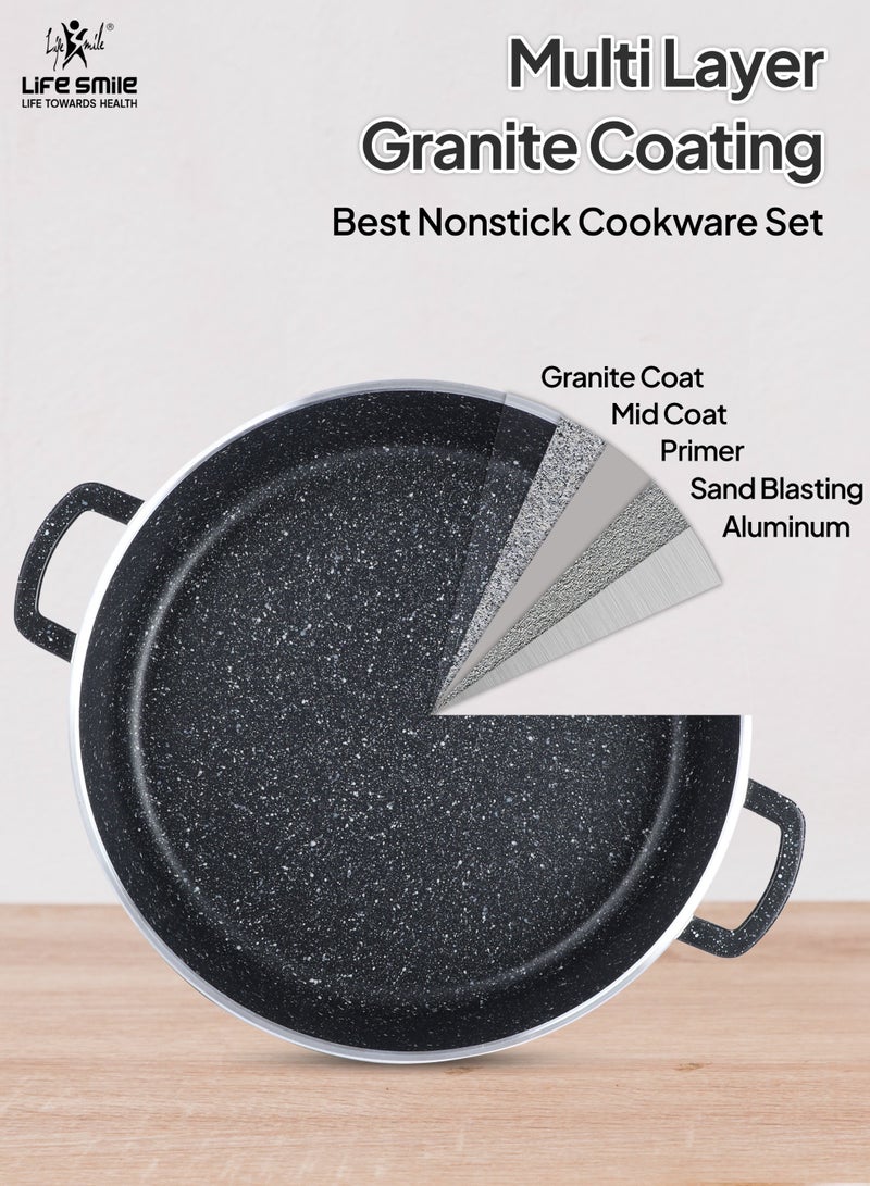 Life Smile 24cm (2.1L) LIFE SMILE Nonstick Shallow Pot with Lid – Granite Coating Cookwares, PFOA-Free | Oven-Safe, Double Handle Cooking Pot - Image 4