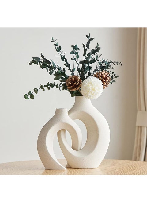 Awnr Bohemian White Ceramics Vase 2 Pieces, Minimalist Modern Home Decoration, Commonly Used In Living Room Dining Table, Entrance Shelf,Bathroom Shelf, Wedding Scene Decoration
