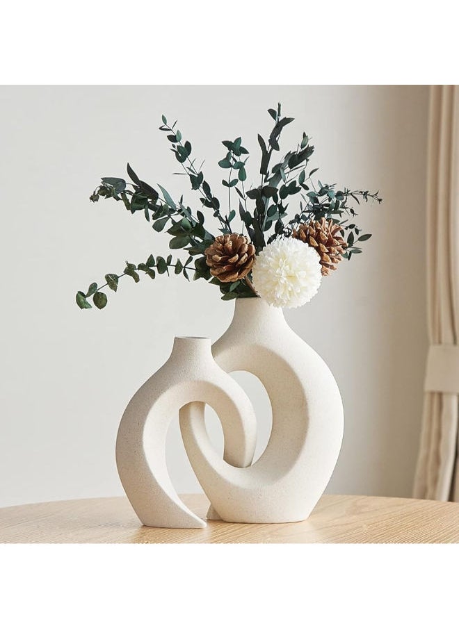 Generic Awnr Bohemian White Ceramics Vase 2 Pieces, Minimalist Modern Home Decoration, Commonly Used In Living Room Dining Table, Entrance Shelf,Bathroom Shelf, Wedding Scene Decoration  - Image 1