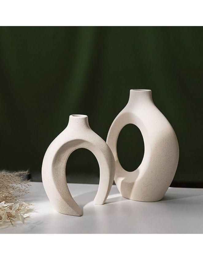 Generic Awnr Bohemian White Ceramics Vase 2 Pieces, Minimalist Modern Home Decoration, Commonly Used In Living Room Dining Table, Entrance Shelf,Bathroom Shelf, Wedding Scene Decoration  - Image 2