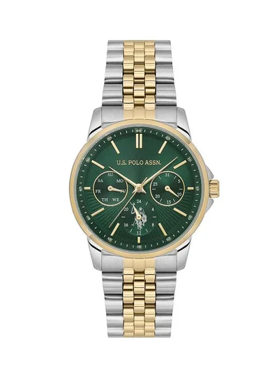 يو اس بولو اسن U.S. Polo Assn. Crossing Ladies' 34mm Chronograph Watch with Green Dial & Two-Tone Stainless Steel Band - USPA2076-04, Bold Rugged Elegance
