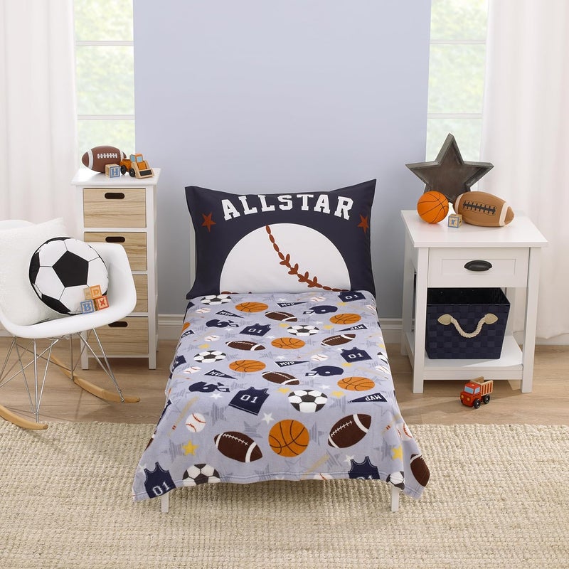 NoJo Everything Kids Sports Gray Navy Orange and Brown Super Soft Toddler Blanket - Image 5