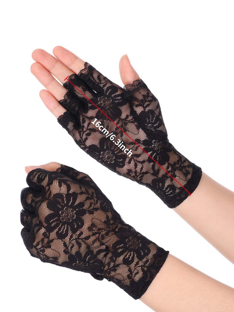 Anzailala Ladies Half Finger Lace Gloves - Short Floral Bridal Gloves for Women - Image 5