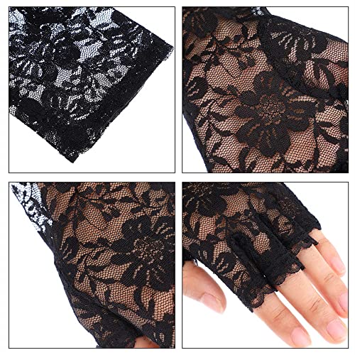 Anzailala Ladies Half Finger Lace Gloves - Short Floral Bridal Gloves for Women - Image 3