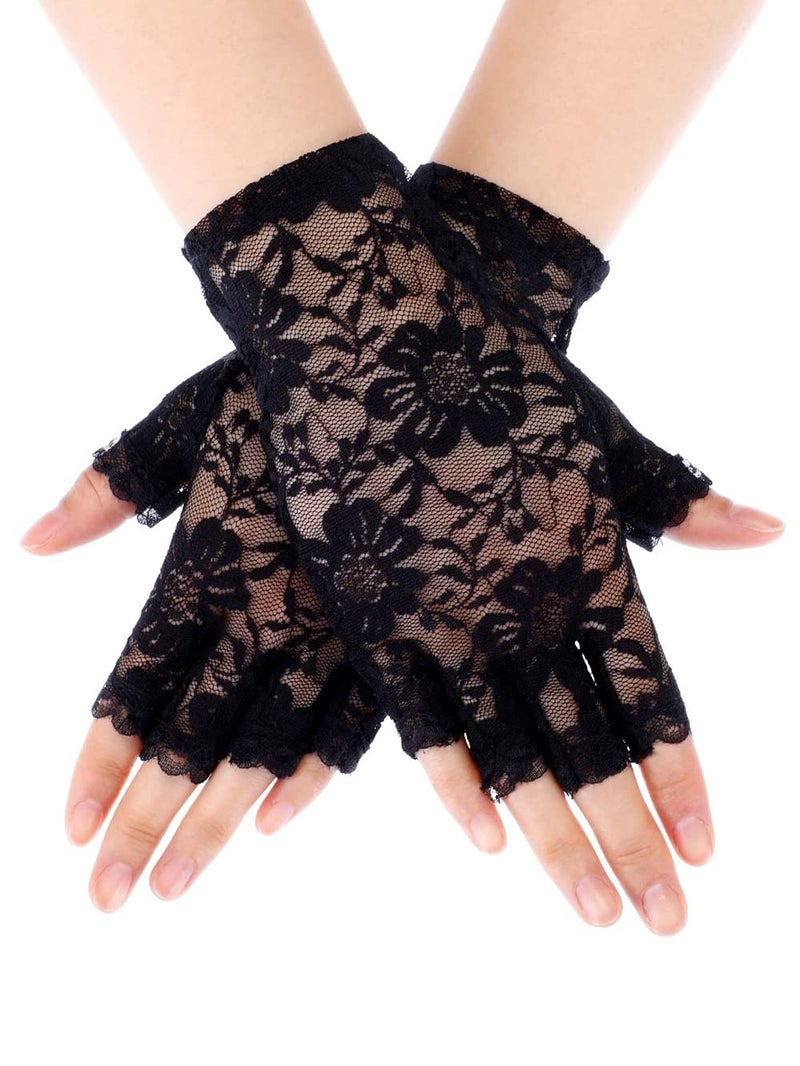 Anzailala Ladies Half Finger Lace Gloves - Short Floral Bridal Gloves for Women - Image 1