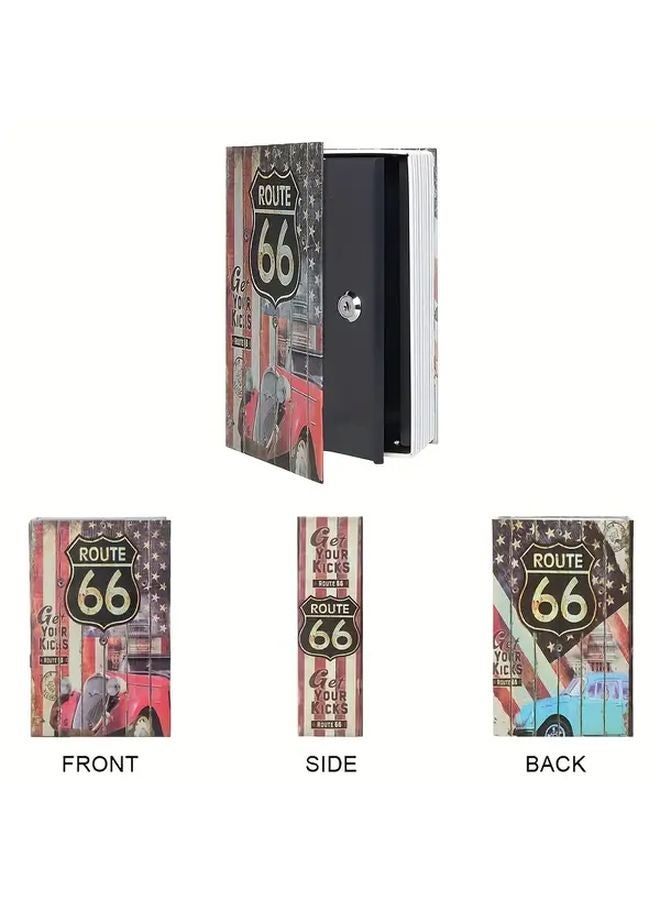Vintage Route 66 Metal Book Safe With Key Lock Secret Storage Box For Valuables - Image 3