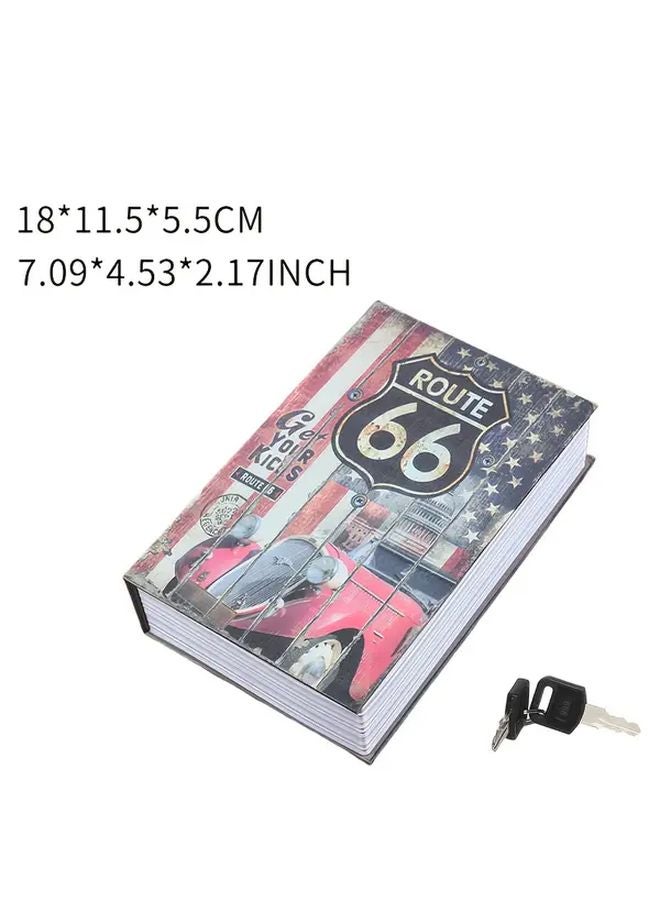 Vintage Route 66 Metal Book Safe With Key Lock Secret Storage Box For Valuables - Image 1