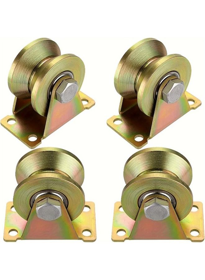 4Pcs Golden V Groove Pulley Heavy Duty Industrial Cable Roller 264 Lbs Capacity - Image 2