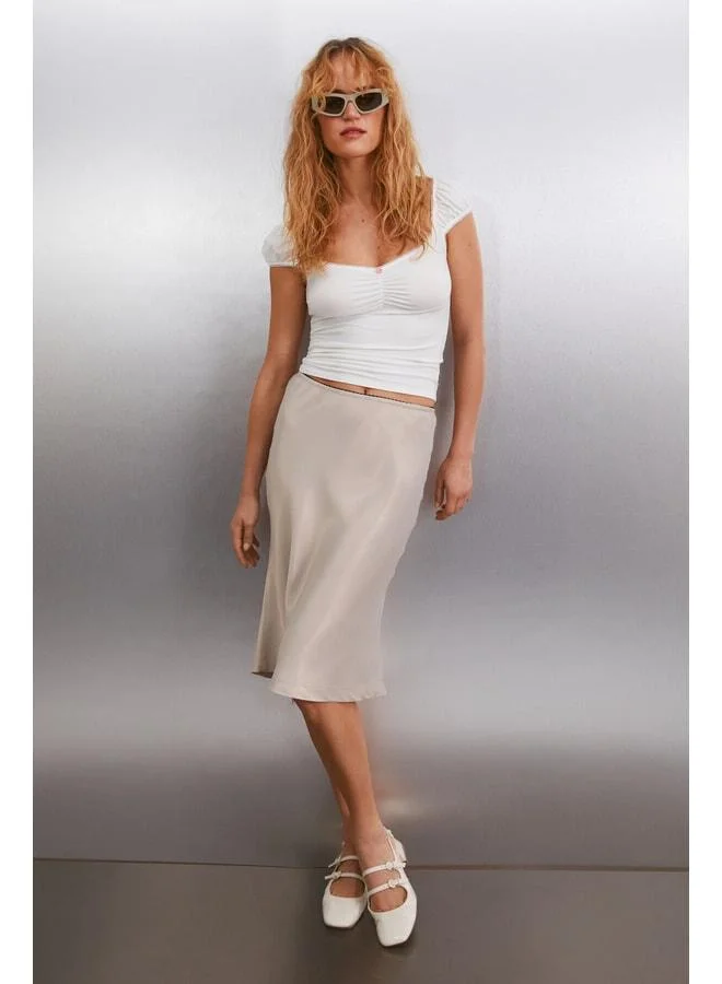 Ethiquet THALITHA Women's Satin-Effect Fabric Elastic Waist Knitted Grey Skirt.