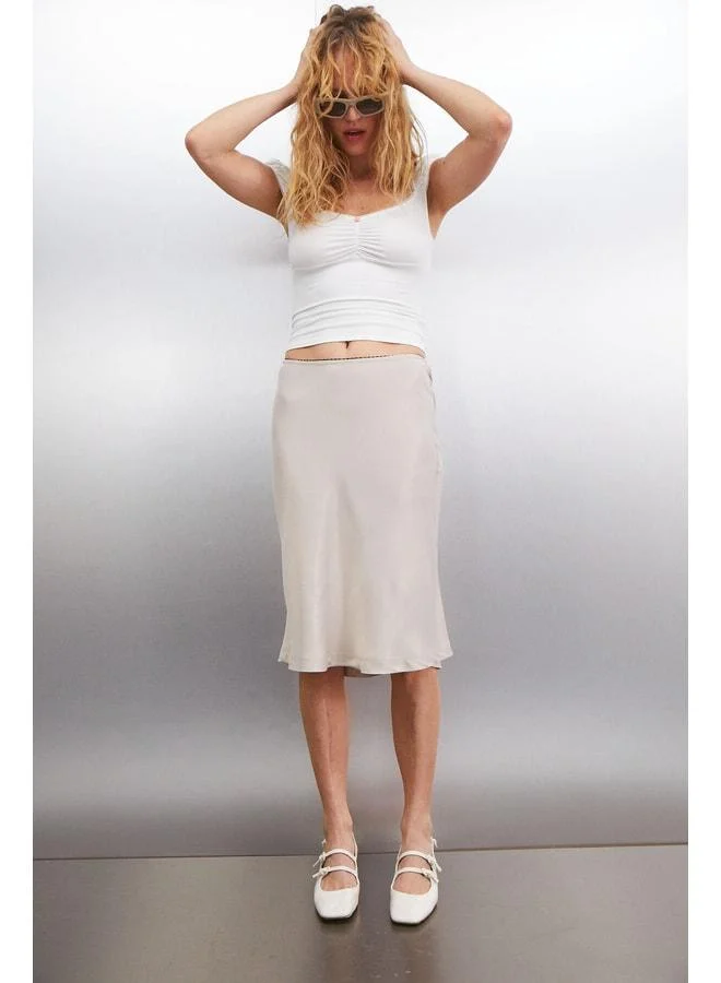 Ethiquet THALITHA Women's Satin-Effect Fabric Elastic Waist Knitted Grey Skirt.