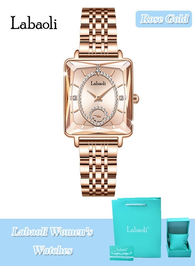 Labaoli Women's Square Analog Quartz Watch, Rhinestone-Encrusted Dial, Waterproof Stainless Steel Band Fashion Dress Wrist Watch for Ladies, 4 Colors Available - Image 1