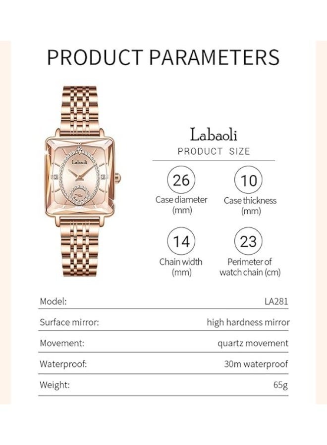 Labaoli Women's Square Analog Quartz Watch, Rhinestone-Encrusted Dial, Waterproof Stainless Steel Band Fashion Dress Wrist Watch for Ladies, 4 Colors Available - Image 4
