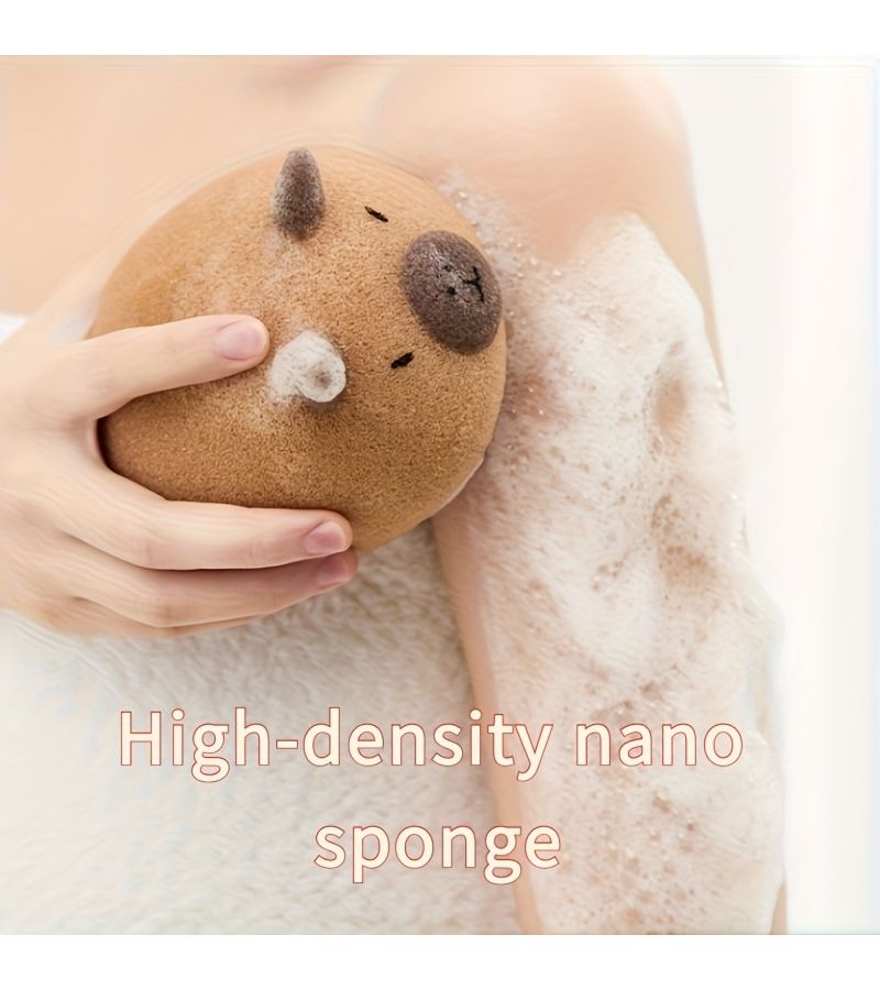 Yellow 4pcs Capybara Shaped Bath Sponge Soft High Density Nano Gentle Exfoliating Shower Brush For Foaming And Cleansing Home Spa Gift - Image 1