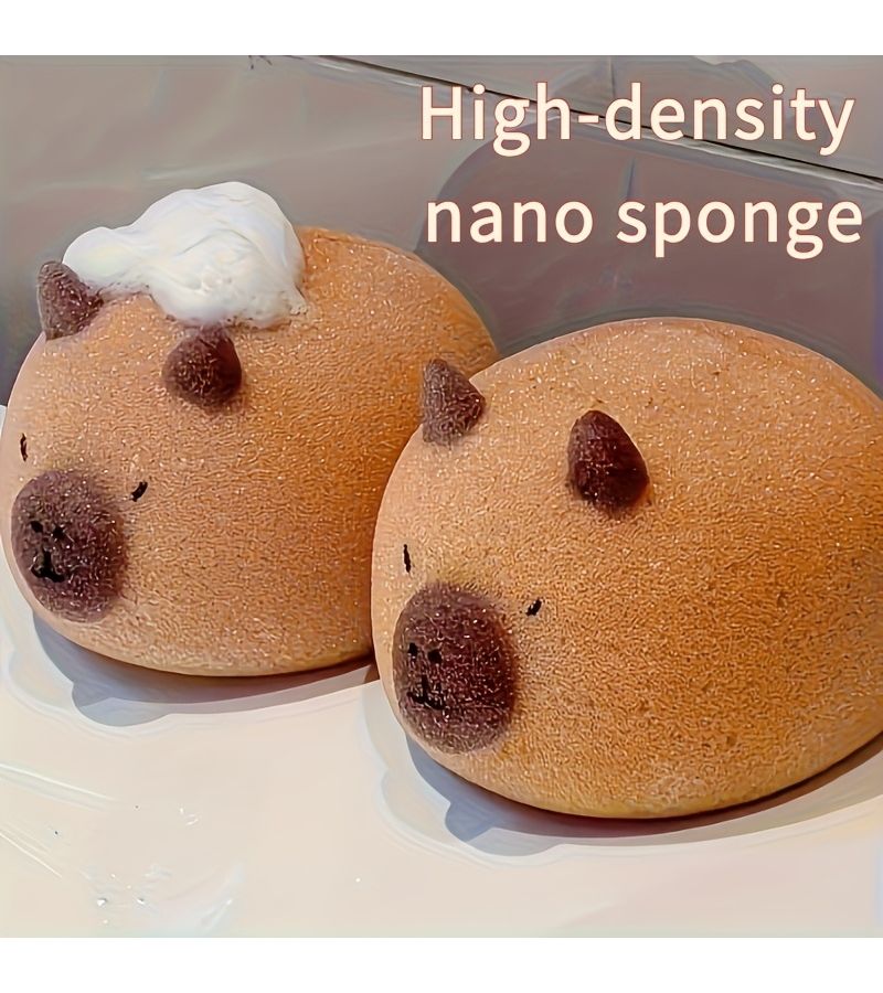 Yellow 4pcs Capybara Shaped Bath Sponge Soft High Density Nano Gentle Exfoliating Shower Brush For Foaming And Cleansing Home Spa Gift - Image 2