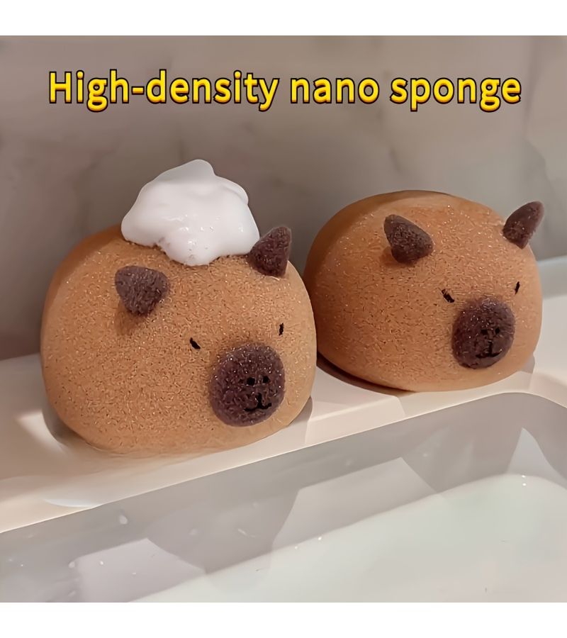 Yellow 4pcs Capybara Shaped Bath Sponge Soft High Density Nano Gentle Exfoliating Shower Brush For Foaming And Cleansing Home Spa Gift - Image 4