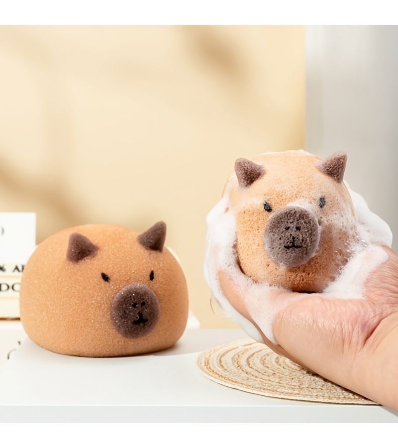 Yellow 4pcs Capybara Shaped Bath Sponge Soft High Density Nano Gentle Exfoliating Shower Brush For Foaming And Cleansing Home Spa Gift - Image 5