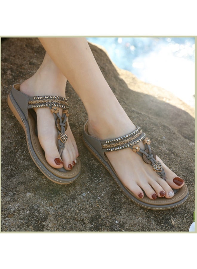 NIBEMINENT Bohemian Style Slippers for Women Slip on Lightweight and Comfortable Flat Casual Beach Sandals Seaside Vacations - Image 2