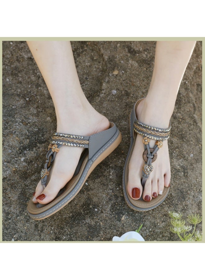 NIBEMINENT Bohemian Style Slippers for Women Slip on Lightweight and Comfortable Flat Casual Beach Sandals Seaside Vacations - Image 4