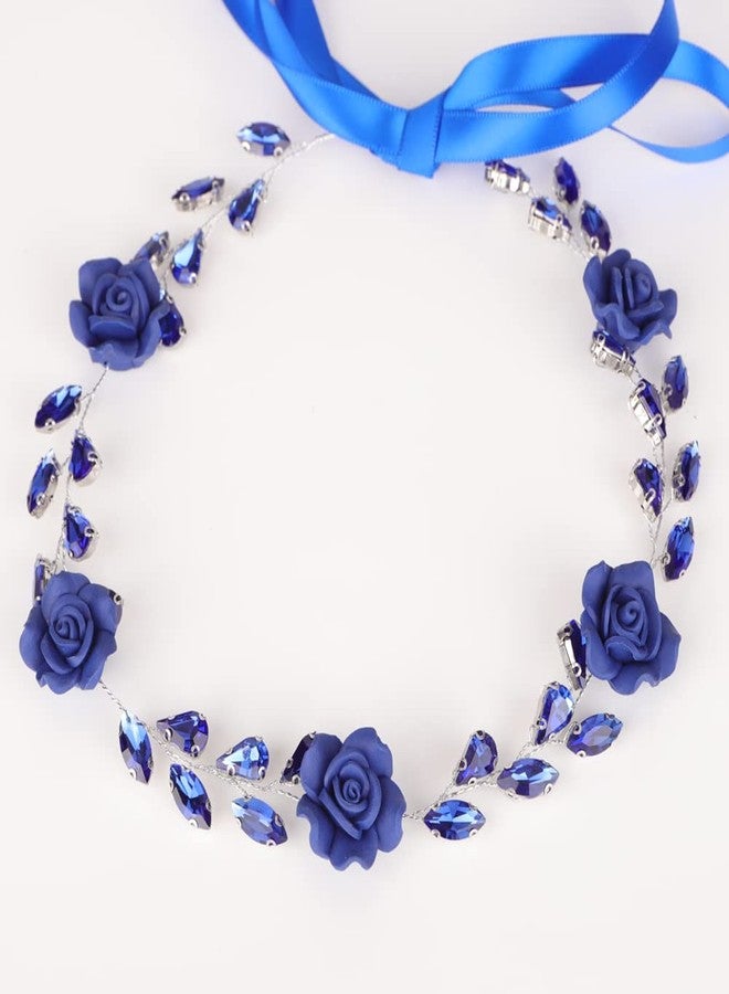Missgrace Bridal Women Vintage Navy Blue Headband Wedding Blue Rhinestones Hair Jewelry Hair piece Prom Party Halloween Hair Accessories for Women (Blue 2) - Image 2