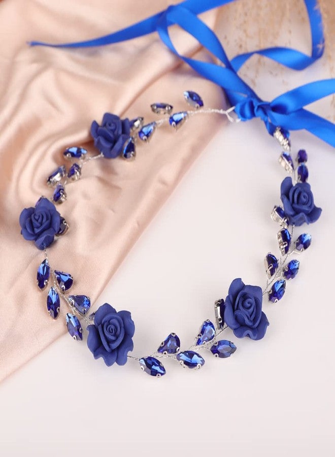 Missgrace Bridal Women Vintage Navy Blue Headband Wedding Blue Rhinestones Hair Jewelry Hair piece Prom Party Halloween Hair Accessories for Women (Blue 2) - Image 3