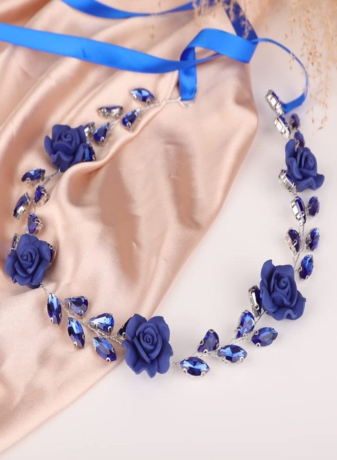Missgrace Bridal Women Vintage Navy Blue Headband Wedding Blue Rhinestones Hair Jewelry Hair piece Prom Party Halloween Hair Accessories for Women (Blue 2) - Image 4