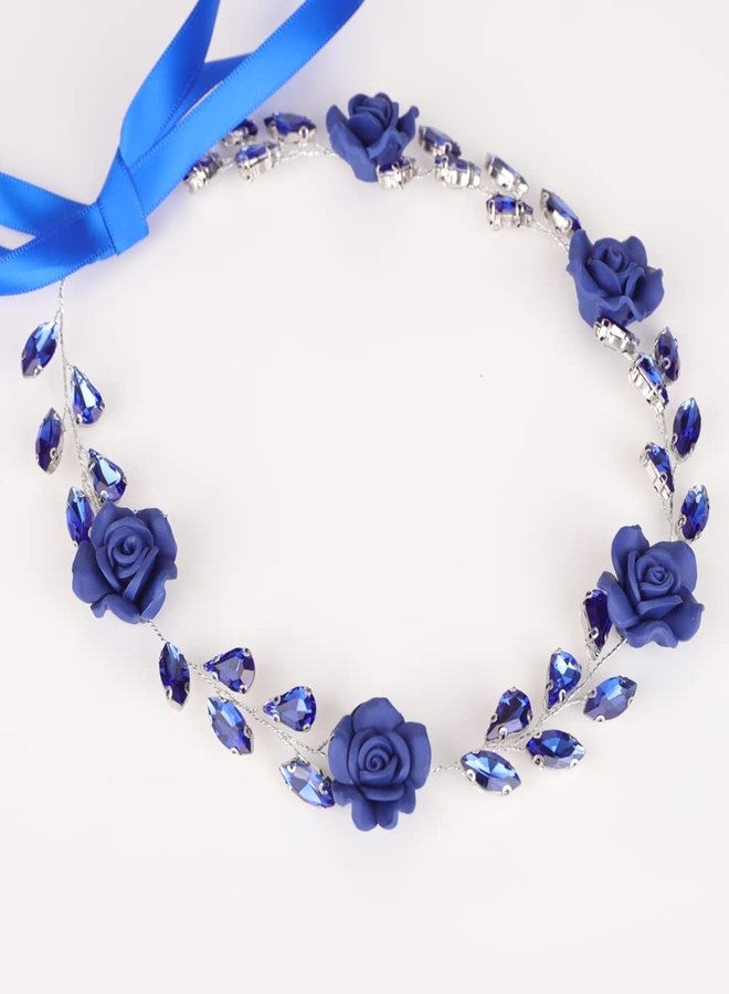 Missgrace Bridal Women Vintage Navy Blue Headband Wedding Blue Rhinestones Hair Jewelry Hair piece Prom Party Halloween Hair Accessories for Women (Blue 2) - Image 5