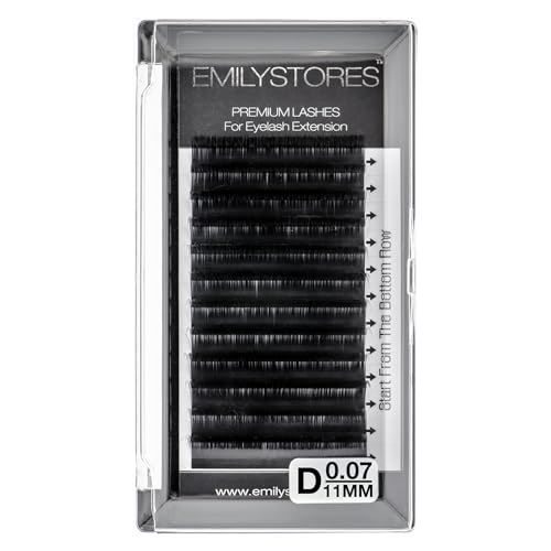 EMILYSTORES Eyelash Extensions 0.07mm Thickness D Curl Length 11mm Single Size Rapid Volume Eyelash For Lash Extensions, Easy Fan Blooming Flower Lashes, Self Fanning Lashes, (0.07,D,11mm)