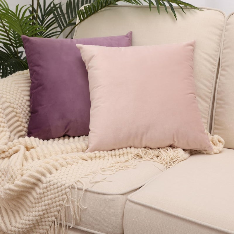 MZPSO Pack of 2, Velvet Super Soft Solid Decorative Square Throw Pillow Covers Set Cushion Case for Sofa Bedroom Car 20 x 20 Inch 50 x 50 cm, Pink - Image 2