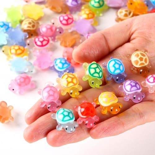 ysofun 70PCS Luminous Mini Resin Turtles Resin Animals Mini Turtles Marine Craft Decoration Suitable for Decoration of Gardens Parties Miniature Landscapes 10 Colors - Image 1