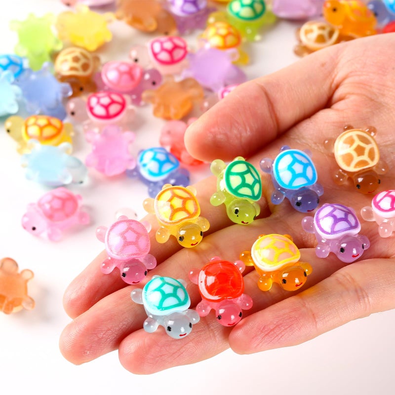 ysofun 70PCS Luminous Mini Resin Turtles Resin Animals Mini Turtles Marine Craft Decoration Suitable for Decoration of Gardens Parties Miniature Landscapes 10 Colors - Image 2