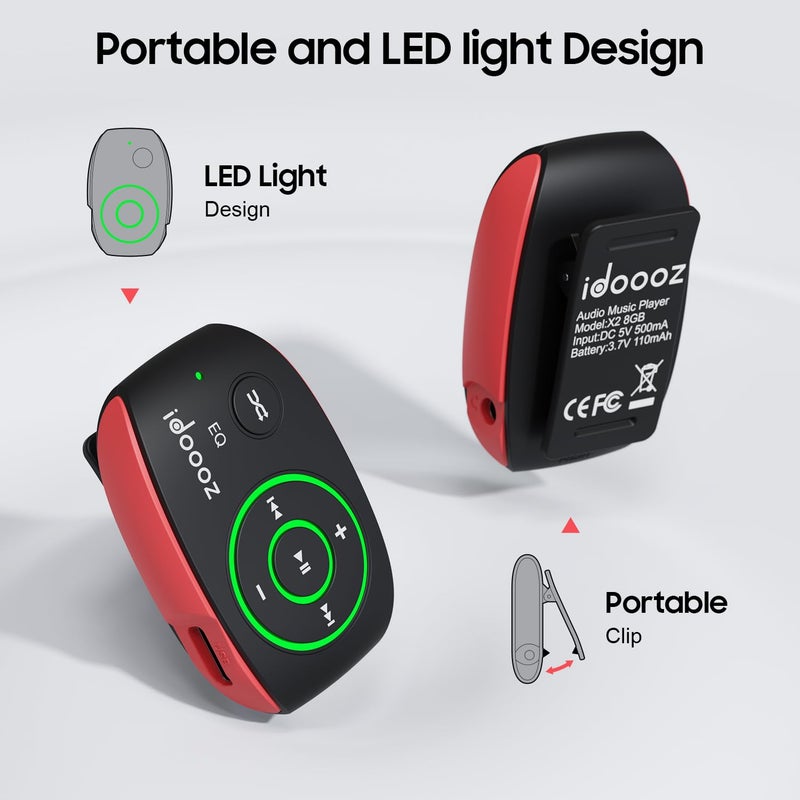 idoooz Mp3 Player with LED Light,idoooz X2 8GB Mini Mp3 Music Player,Clip Mp3 Player for Sports,Gym,Jogging,Running,Lossless Sound Quality - Image 3
