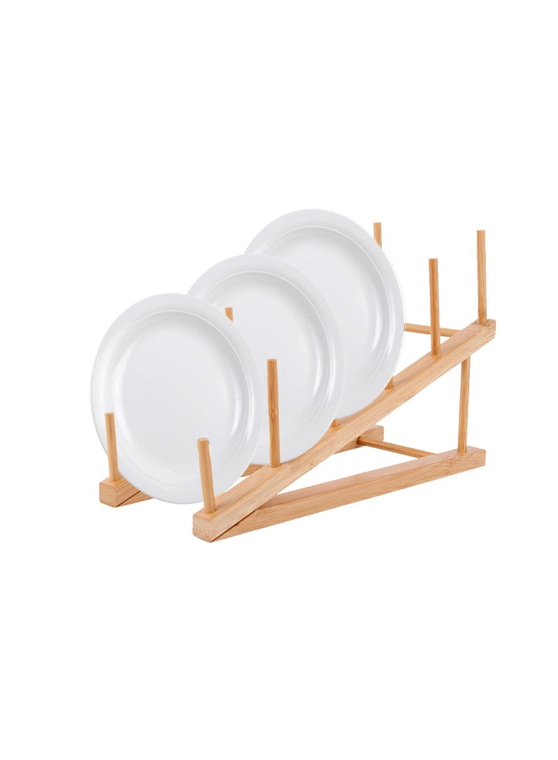 2 PCS Wooden Dish Rack, Wooden Plate Rack, Kitchen Counter Storage Holder, Dish Drying Rack, Suitable for Plate, Cup, Pot Lid, Bowl, Cutting Board