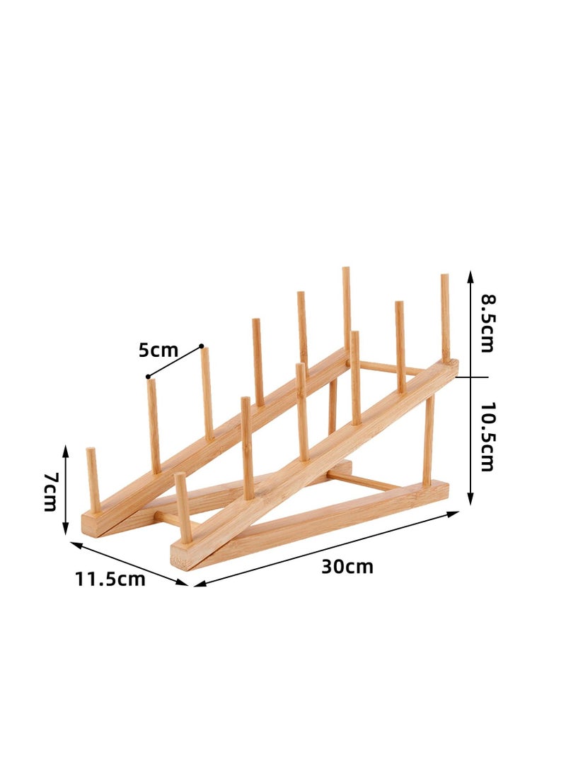 2 PCS Wooden Dish Rack, Wooden Plate Rack, Kitchen Counter Storage Holder, Dish Drying Rack, Suitable for Plate, Cup, Pot Lid, Bowl, Cutting Board