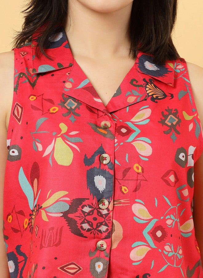 RAASSIO بلوزة بدون أكمام مطبوعة بالأزهار مع بنطلونات بالازو للنساء - Image 5