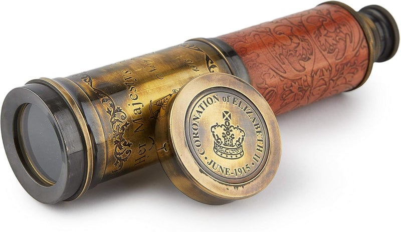 Super7One Handcrafted Telescope | Half Leather Carving | 20 Inches | Functional Vintage Replica Brass Nautical Antique Spyglass Telescope | - Image 1