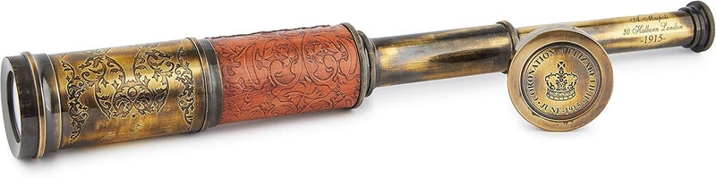 Super7One Handcrafted Telescope | Half Leather Carving | 20 Inches | Functional Vintage Replica Brass Nautical Antique Spyglass Telescope | - Image 2